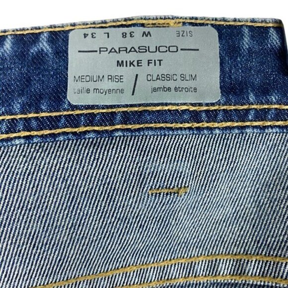 PARASUCO Men's Blue Mike Fit Destroyed Medium Rise Classic Slim Jeans 38 x 34 - Picture 12 of 14